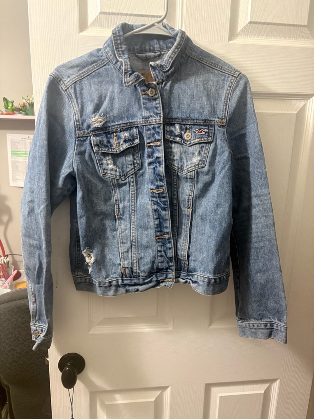 Hollister Light Blue Denim Jacket with Leather Patch